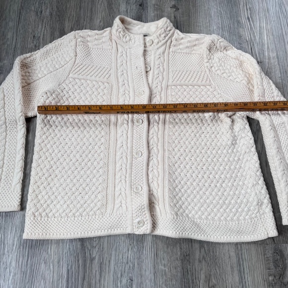 LL BEAN Cable-Knit Cardigan womens large petite cream - Picture 4 of 8